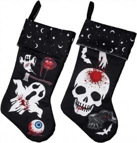 img 4 attached to Set Of 2 Halloween Stockings With Skull, Ghost, And Bloody Eyeball Print - Perfect For Fireplace Decoration, Candy Gifts, Or Hanging Display (18.5 Inches)