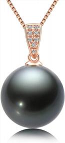 img 4 attached to Women'S Natural Black Pearl Pendant Necklace With Diamond - Genuine 10-11Mm Tahitian Cultured Round Pearls Jewelry In 18K Gold, Perfect Gift With 18" Silver Chain