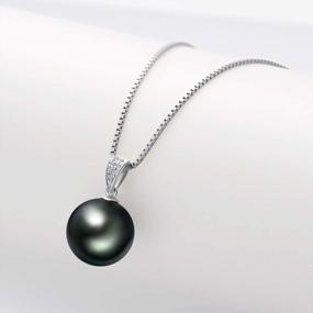img 3 attached to Women'S Natural Black Pearl Pendant Necklace With Diamond - Genuine 10-11Mm Tahitian Cultured Round Pearls Jewelry In 18K Gold, Perfect Gift With 18" Silver Chain