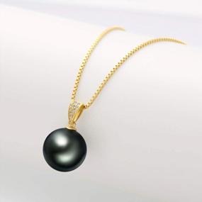img 2 attached to Women'S Natural Black Pearl Pendant Necklace With Diamond - Genuine 10-11Mm Tahitian Cultured Round Pearls Jewelry In 18K Gold, Perfect Gift With 18" Silver Chain