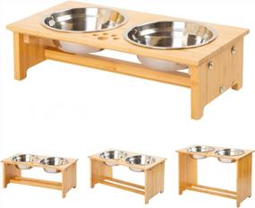img 4 attached to Bamboo Elevated Pet Feeder With Anti-Slip Feet And Stainless Steel Bowls - Perfect For Cats And Small Dogs