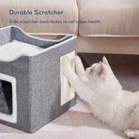 img 3 attached to BEDELITE Indoor Cat Beds - Cat Cube Houses and Hideaways for Cats, Large Pet Bed with Scratch Pad and Fluffy Hanging Ball, Foldable Cat Home (15.4×15.4×12.6 inches)