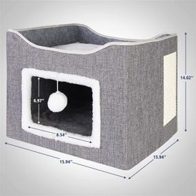 img 2 attached to BEDELITE Indoor Cat Beds - Cat Cube Houses and Hideaways for Cats, Large Pet Bed with Scratch Pad and Fluffy Hanging Ball, Foldable Cat Home (15.4×15.4×12.6 inches)