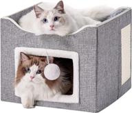 bedelite indoor cat beds - cat cube houses and hideaways for cats, large pet bed with scratch pad and fluffy hanging ball, foldable cat home (15.4×15.4×12.6 inches) logo