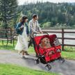 double pet stroller for 2 dogs cats, foldable 4-wheel jogger travel carriage with storage, karmas product red logo