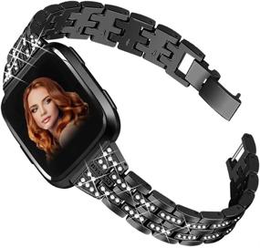 img 4 attached to Joyozy Rhinestone Bling Bands for Fitbit Versa/Versa 2/Versa Lite/Versa SE Smartwatch - Chic Dressy Bracelet Replacement Wristbands, Women's Jewelry Strap - Black