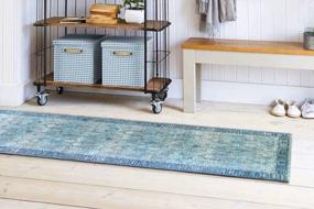 img 4 attached to Softwoven Cotton Rug, Machine Washable Runner, Non-Slip And Stain Resistant, Traditional Vintage Area Rug For Living Room And Hallway, Family And Pet-Friendly, Navy And Light Blue