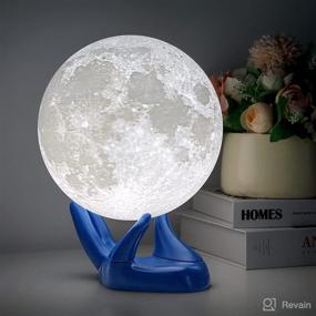 img 4 attached to 🌕 BRIGHTWORLD Moon Lamp 3D Printing Moon Light - Perfect Night Light Gift for Kids, Girls, Boys, and Women - Touch Control, USB Rechargeable, Adjustable Brightness - Warm & Cool White Color