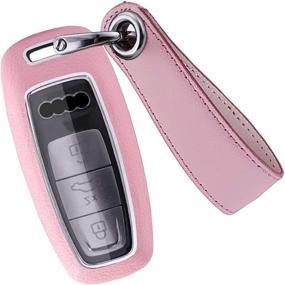 img 4 attached to SANRILY 3 Button Key Fob Cover For Audi A8 A6 A7 C8 E-Tron 2019 2020 Keyless Remote Key Holder ABS Leather Key Protective Case With Keychain Pink