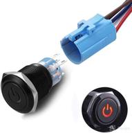 quentacy 19mm latching push button switch 12v power symbol light 1no1nc spdt on/off black metal shell waterproof toggle switches with wire socket plug 3/4&#34 logo