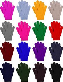 img 4 attached to Cooraby 16 Pairs Winter Kids Warm Magic Gloves Full Fingers Stretchy Knitted Gloves For Boys Or Girls