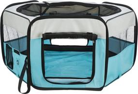 img 4 attached to TRIXIE Mobile Playpen for Small Animals - Soft Sided, Foldable & Portable - Perfect for Bunnies and Puppies - Small Size - Blue/Gray Design (Model: 64054)