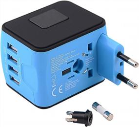 img 1 attached to All-In-One Universal Travel Adapter With 4 USB Ports For 160 Countries - Perfect For US, EU, UK, And AU - Blue