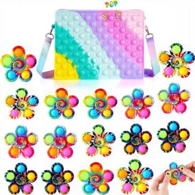 img 4 attached to 17-Piece Tie Dye Fidget Spinner Toy Pack Pop Purse Bag Easter Basket Stuffer Gift For Kids Girls - Classroom Exchange Party Favor