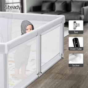 img 2 attached to Large Light Gray Baby Playpen with Mat - 79x71 Inches | Extra Large 👶 Play Yard Gate for Babies, Toddlers, and Infants | Kids Safety Playpen Enclosure for Optimal Security