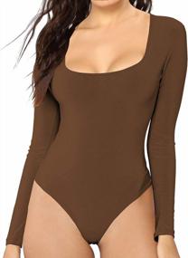 img 4 attached to Women'S Scoop Neck Short Sleeve/Long Sleeve Basic Bodysuits Jumpsuits By MANGDIUP