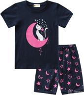 🦄 unicorn purple short sleeve pajama set: perfect 100% cotton sleepwear for little girls (2-8t) - toddler kids summer pjs logo