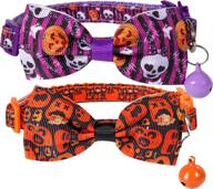 🎃 halloween cat collar breakaway 2 pack: cute kitten collars with bells and bowties for fall logo