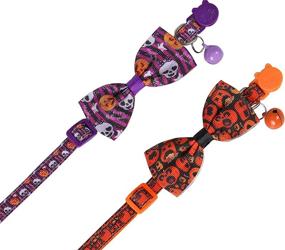 img 1 attached to 🎃 Halloween Cat Collar Breakaway 2 Pack: Cute Kitten Collars with Bells and Bowties for Fall