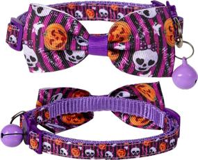 img 2 attached to 🎃 Halloween Cat Collar Breakaway 2 Pack: Cute Kitten Collars with Bells and Bowties for Fall