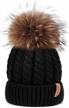 women's winter knit fur bobble pom pom beanie hat logo