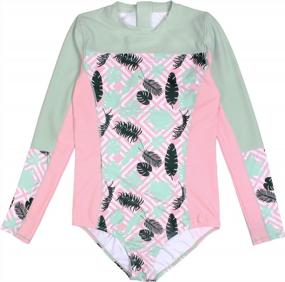 img 4 attached to Girls' Long Sleeve One-Piece Swimwear Suit With UPF 50+ Sun Protection And Multiple Color Options By SwimZip