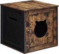 🐱 feandrea cat litter box furniture, hidden enclosure cabinet with door, indoor cat house, end table, nightstand, rustic brown and black logo