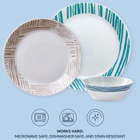 img 1 attached to Geometrica Corelle Everyday Expressions 12-Pc Dinnerware Set For Service Of 4 - Durable, Eco-Friendly Higher Rim Glass Plates And Bowls - Microwave And Dishwasher Safe