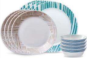 img 4 attached to Geometrica Corelle Everyday Expressions 12-Pc Dinnerware Set For Service Of 4 - Durable, Eco-Friendly Higher Rim Glass Plates And Bowls - Microwave And Dishwasher Safe