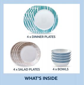 img 3 attached to Geometrica Corelle Everyday Expressions 12-Pc Dinnerware Set For Service Of 4 - Durable, Eco-Friendly Higher Rim Glass Plates And Bowls - Microwave And Dishwasher Safe