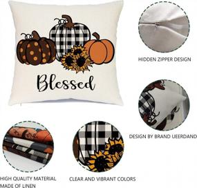 img 3 attached to Set Of 4 Farmhouse Fall Pillow Covers 18X18 Inches - Autumn Decor With Buffalo Check Plaid, Gnome And Pumpkin Designs - Perfect For Thanksgiving And Outdoor Use - Decorative Cushion Cases For Couch