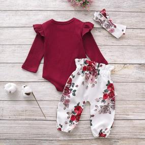 img 3 attached to 3PC Baby-Girl Outfit Set: Long-Sleeve Romper, Flower Pant, Headband - Letter Print & Adorable Style