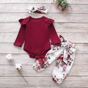 img 2 attached to 3PC Baby-Girl Outfit Set: Long-Sleeve Romper, Flower Pant, Headband - Letter Print & Adorable Style