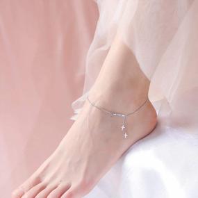 img 3 attached to Изысканные ножные браслеты в стиле бохо из стерлингового серебра - регулируемый ножной браслет с сердцем и бусинами в пляжном стиле для женщин и подруг