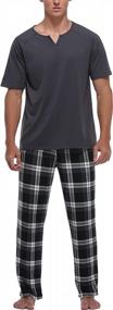 img 4 attached to Men'S Soft Cotton Pajama Sets With Plaid Pants And Short Sleeve Top - 2 Piece PJs Set With Pockets For Loungewear Sleepwear By Vlazom