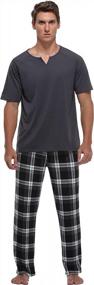 img 3 attached to Men'S Soft Cotton Pajama Sets With Plaid Pants And Short Sleeve Top - 2 Piece PJs Set With Pockets For Loungewear Sleepwear By Vlazom