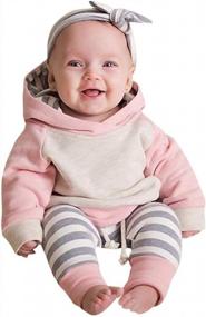 img 4 attached to Baby Girl Outfit: Stripe Hoodie Sweatshirt Top With Solid Color Long Pants