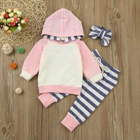 img 3 attached to Baby Girl Outfit: Stripe Hoodie Sweatshirt Top With Solid Color Long Pants