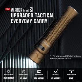 img 3 attached to Olight Warrior Mini2 1750 Lumen Rechargeable Tactical Flashlight With Dual Switch & Proximity Sensor, High Performance LED EDC, Outdoor Camping And Emergency Light (Desert Tan)
