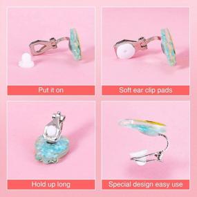 img 3 attached to Colorful Clip On Earrings For Kids - Set Of 12 Hypoallergenic Unicorn, Mermaid, Rainbow, And Shell Designs - Ideal For Princess Parties, Pretend Play, And Gift Giving To Toddlers And Girls
