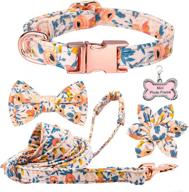 🌼 orange floral dog collar and leash set with flower bow tie – adjustable metal buckle and dog tag for small, medium, and large dogs logo