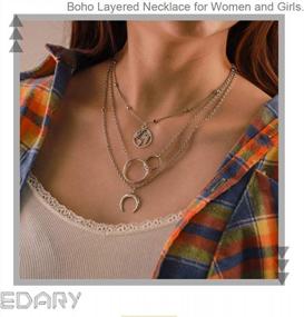 img 1 attached to Boho Chic: Moon And Map Layered Necklaces For Women And Girls By Edary
