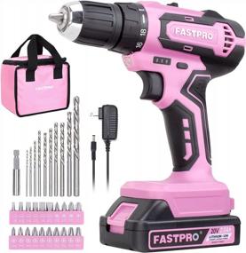 img 4 attached to FASTPRO 20V Max Pink Lithium-Ion Cordless Drill Driver Set With 2.0 Ah Batteries, Charger & Tool Bag