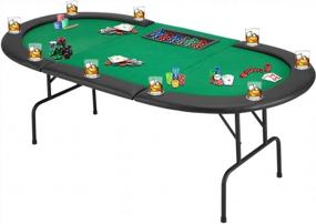 img 4 attached to Стол для покера Техасский Холдем на 10 игроков с подстаканником из нержавеющей стали, овальной столешницей для отдыха в казино и зеленым войлоком - ECOTOUGE