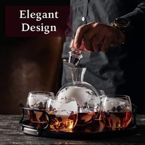 img 3 attached to Kemstood'S Large Etched Globe Decanter Set: Personalized Gift For Whiskey Lovers – Includes 4 Glasses And Wood Base – Perfect For Bourbon, Scotch, Brandy And More