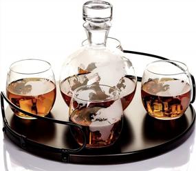 img 4 attached to Kemstood'S Large Etched Globe Decanter Set: Personalized Gift For Whiskey Lovers – Includes 4 Glasses And Wood Base – Perfect For Bourbon, Scotch, Brandy And More