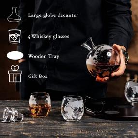 img 1 attached to Kemstood'S Large Etched Globe Decanter Set: Personalized Gift For Whiskey Lovers – Includes 4 Glasses And Wood Base – Perfect For Bourbon, Scotch, Brandy And More