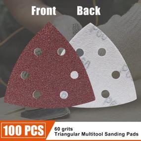 img 3 attached to Get Smooth And Precise Sanding Results With AIRIC 100Pc Triangular Sanding Pads- 60 Grits, 90Mm Hook & Loop, Fits 3.5 Inch Triangle Oscillating Multitool Sanding Pad