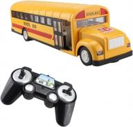 fisca rc school bus: remote control toy with opening doors, simulated sounds and led lights for kids logo