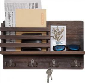 img 4 attached to Dahey Wall Mounted Mail Sorter Organizer With 4 Double Key Hooks And Floating Shelf - Rustic Home Decor For Entryway Or Mudroom, 15.8" W X 9.5" H X 2.7" D, Brown.